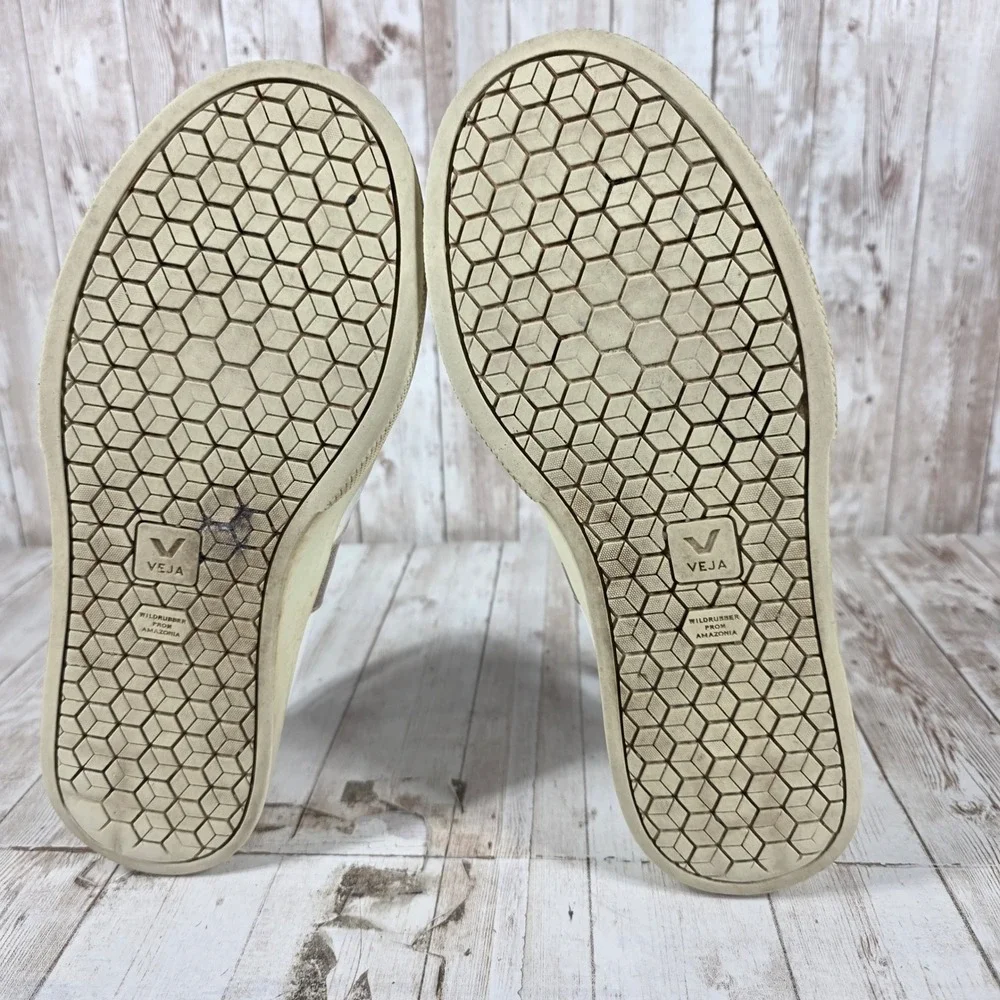 Veja Esplar White Leather Metallic Gold Low Top Sneakers Womens Size 10 EUR 41